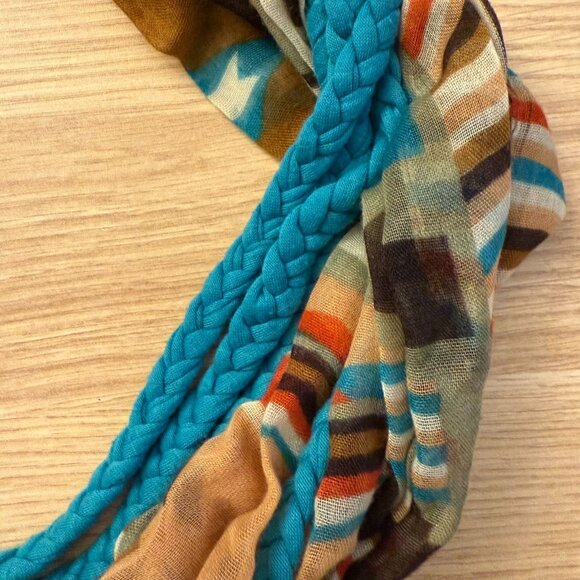 Aztec Infinity Scarf Womens OS Turquoise Braided Southwestern Style - Picture 4 of 11